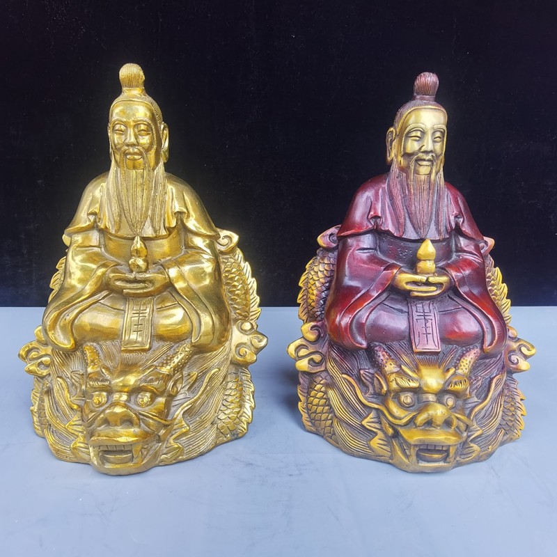陆压道纯铜铜像坐龙君道道教神像家居供奉装饰品摆件