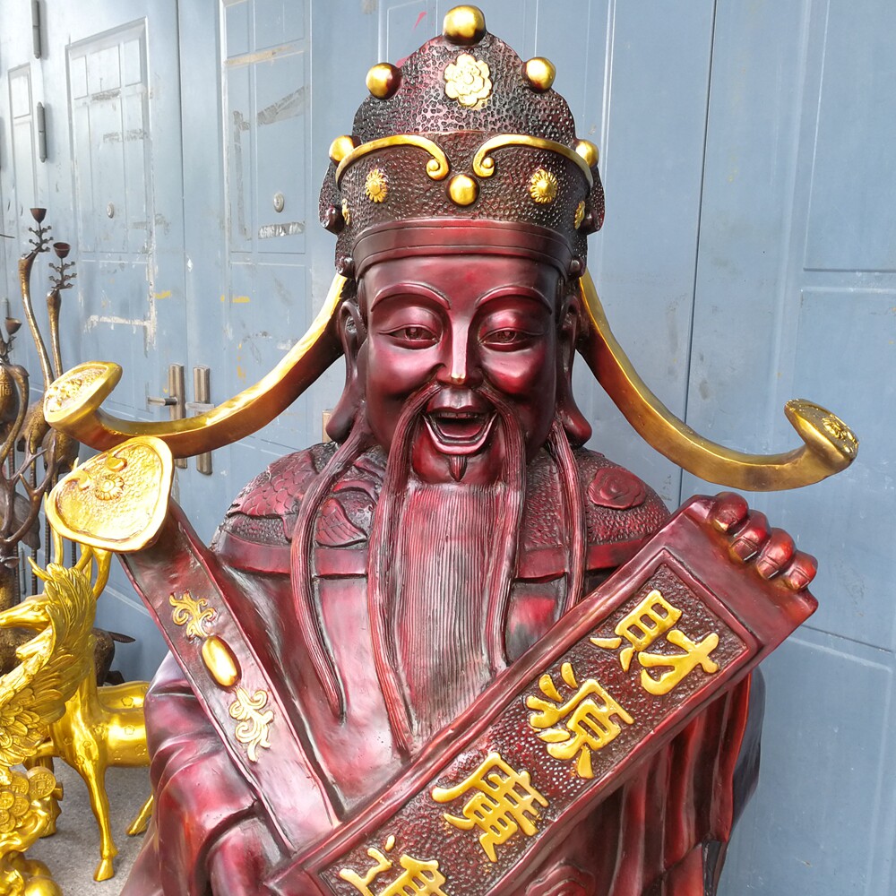 财神纯铜财神爷招财进宝如意聚宝盆文财神家居铜器供奉摆件