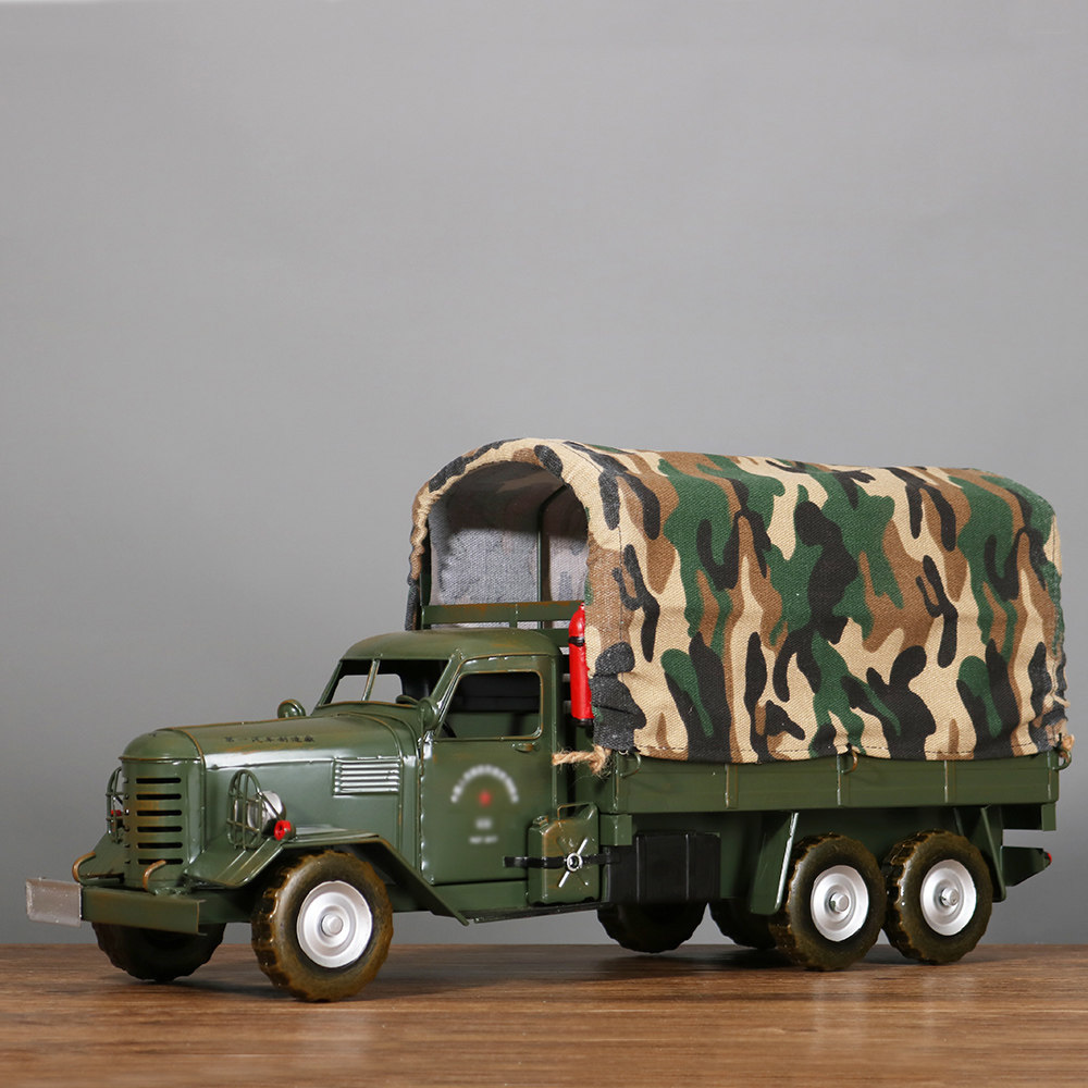 中国老式解放卡车模型复古铁皮仿真老爷车家居摆件
