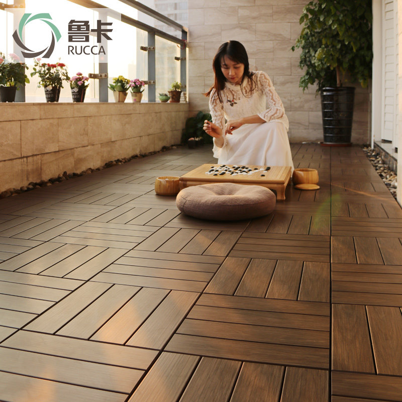 鲁卡生态木户外地板阳台木地板diy花园灰色塑木露台地板防腐木板