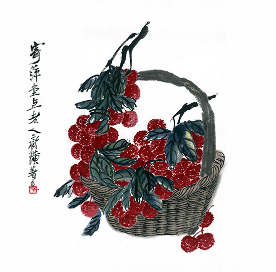 齐白石斗方杨梅寿桃国画装饰装饰画画心高清宣纸国画