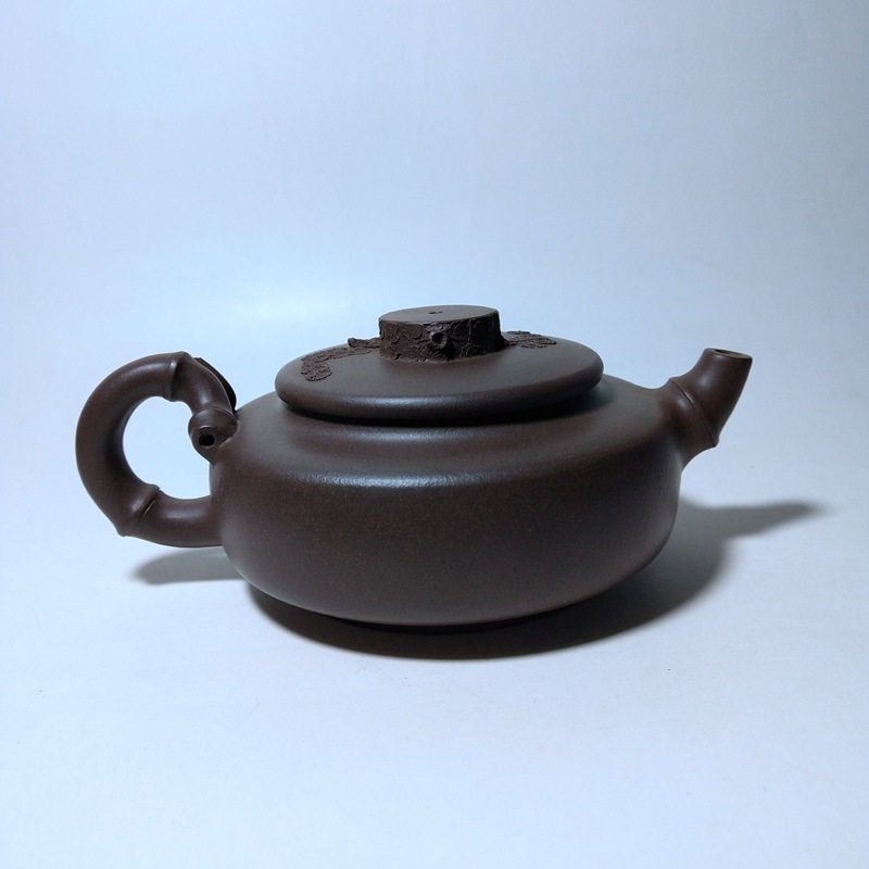 宜兴紫砂茶壶大师季益顺330cc松树竹节原矿紫泥手工茶壶