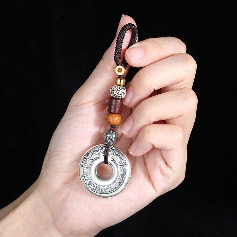 苏州平安扣挂绳男女吊坠足银s999复古银楼挂件项坠