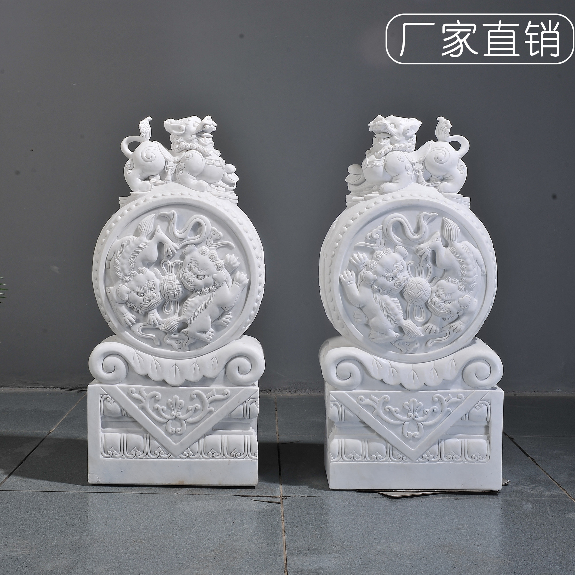 石雕门墩抱鼓石一对貔貅汉白玉晚霞红庭院别墅家用石雕