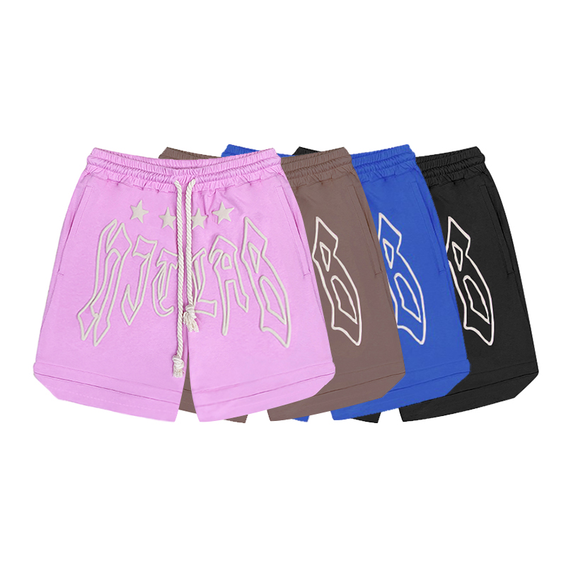 Night Laboratory (NL) 复古星发泡原创卫裤咖粉重磅美式篮球短裤