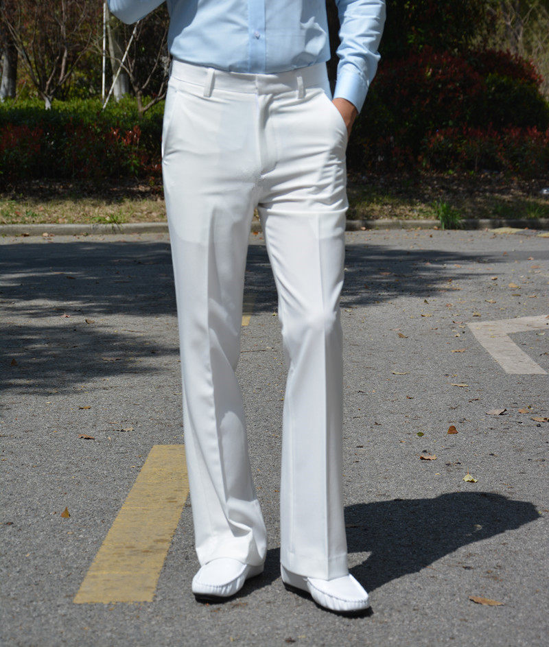 弹力白色喇叭裤男垂修身西裤韩版商务休闲中年西裤