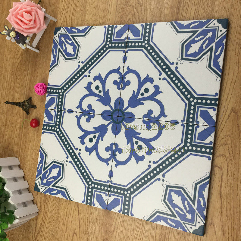 地中海花园林楼梯地砖陶瓷手绘青花瓷凹凸亮面小花砖花片瓷砖200