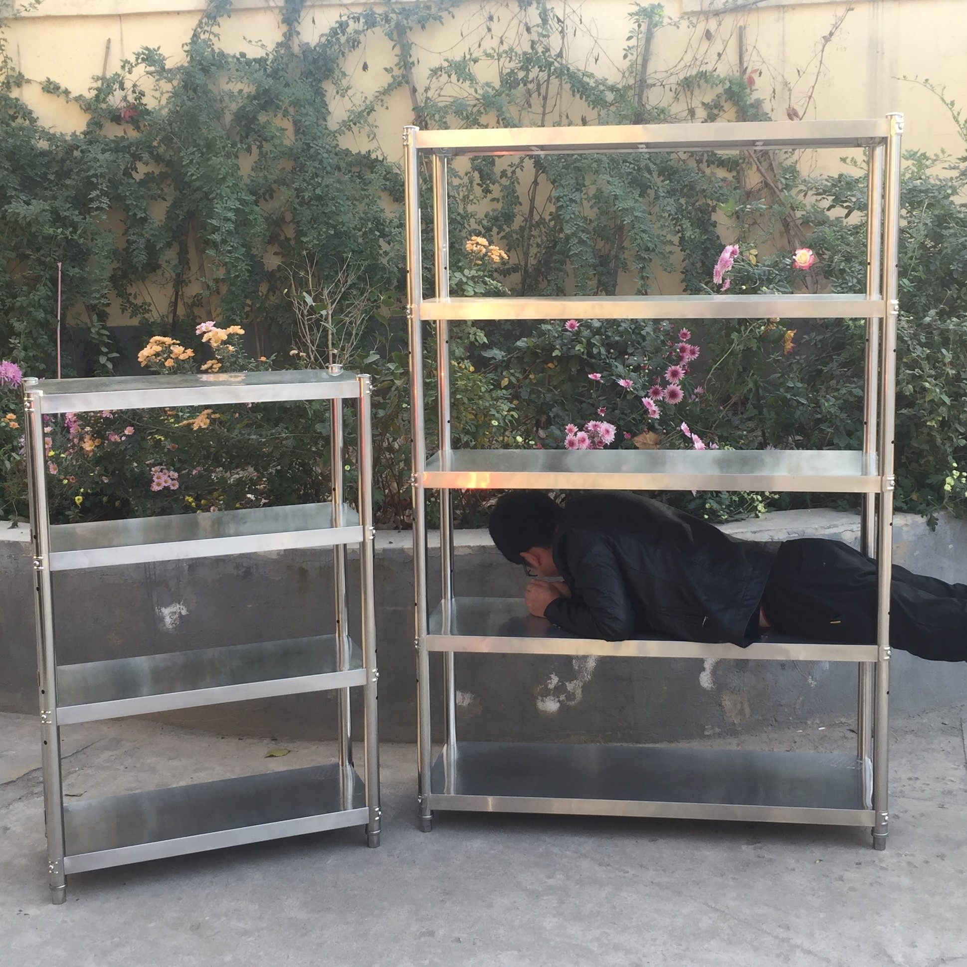 饭店厨房收纳白钢货架四层放锅架仓库阳台定做厨房置物架