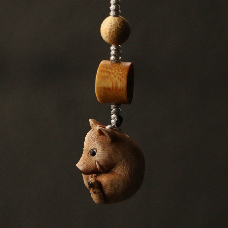 手机文玩吊坠挂件背包钥匙雕刻野猪精工手工竹编