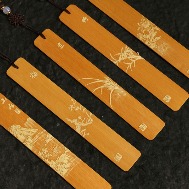 梅兰竹菊东阳雕刻收藏雅器文房书签留青名家精工竹编