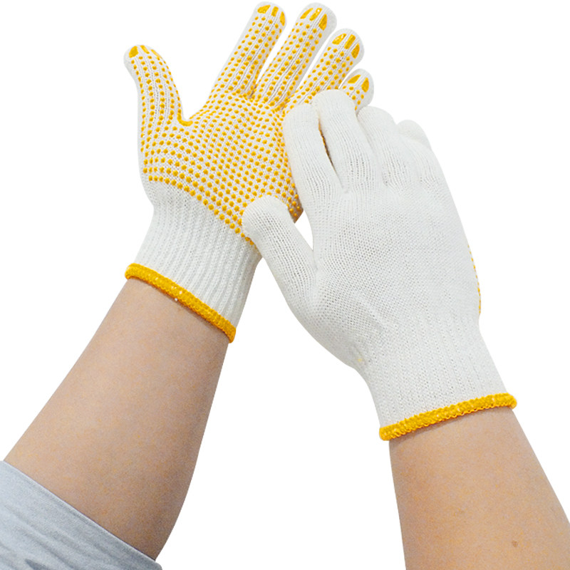 劳保工作耐磨点塑加厚点珠带胶胶白纱线手套手部防护用品