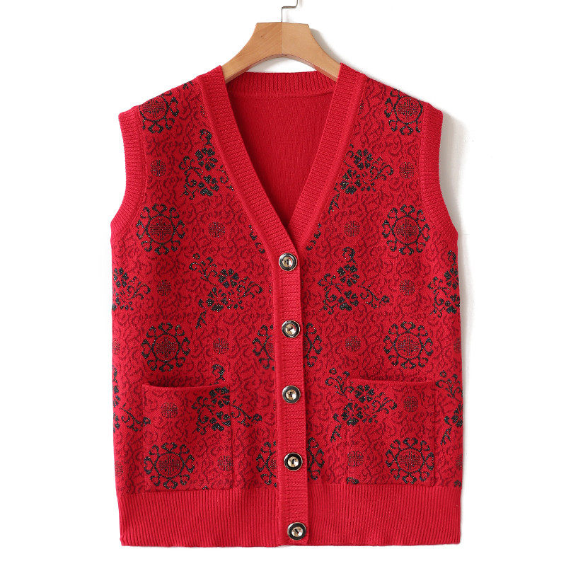 中老年马甲女春秋老人妈妈装针织衫开衫毛线背心冬奶奶装毛衣坎肩