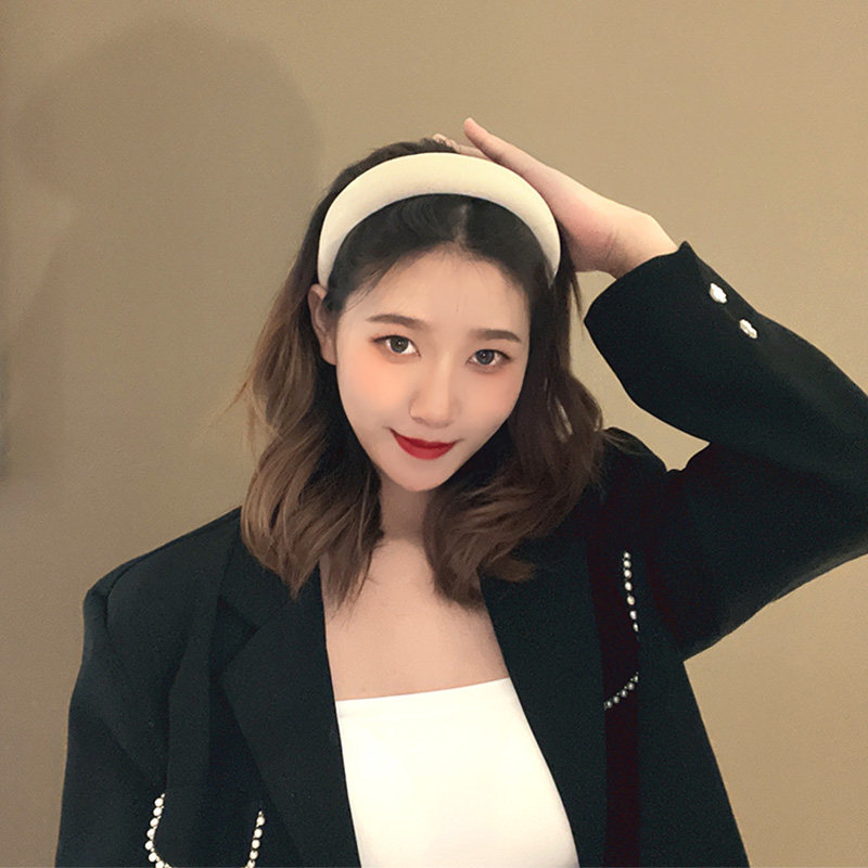 发箍网红复古奶咖色宽边海绵增高颅顶发卡韩国发饰