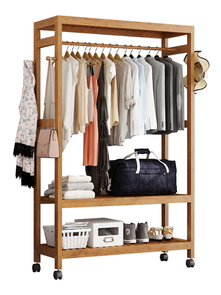 简易组合衣架实木质卧室落地简约现代挂衣架收纳置物可移动衣服架