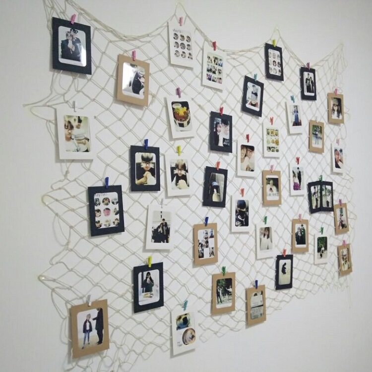 地中海渔网装饰照片墙麻绳夹子创意壁挂小清新相框墙幼儿园作品展