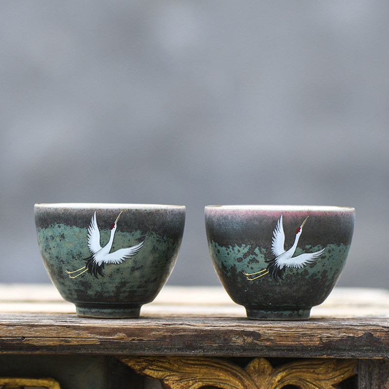 中式复古古风仙鹤窑变彩釉茶陶瓷杯单杯主人茶杯
