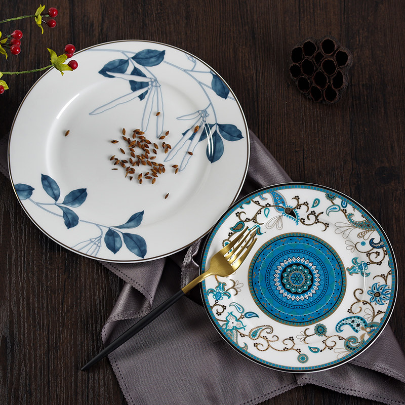 新中式餐具摆台套装现代简约骨瓷平盘样板间展厅会所软装摆件餐盘