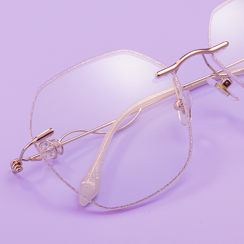 玫瑰金无框近视近视眼眼镜女潮韩版多边形大脸超轻眼镜架
