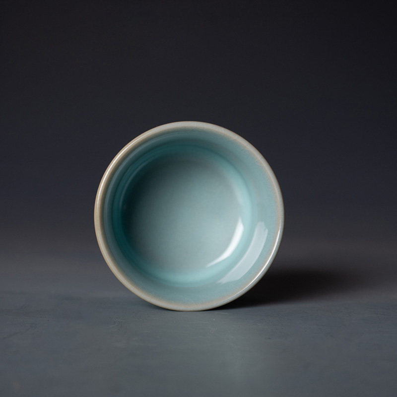 王振芳汝窑主人杯大师手签款手工天然矿物釉蝉翼纹天青釉色复古风