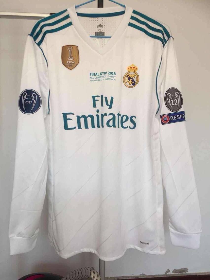 球员版长袖17-18皇马欧冠决赛版7号c罗11号贝尔全章印球衣