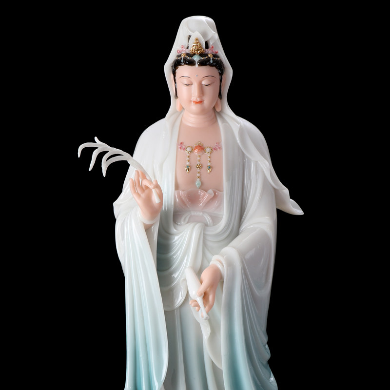 汉白玉观音佛像家用供奉南海观世音菩萨一叶渡江摆件