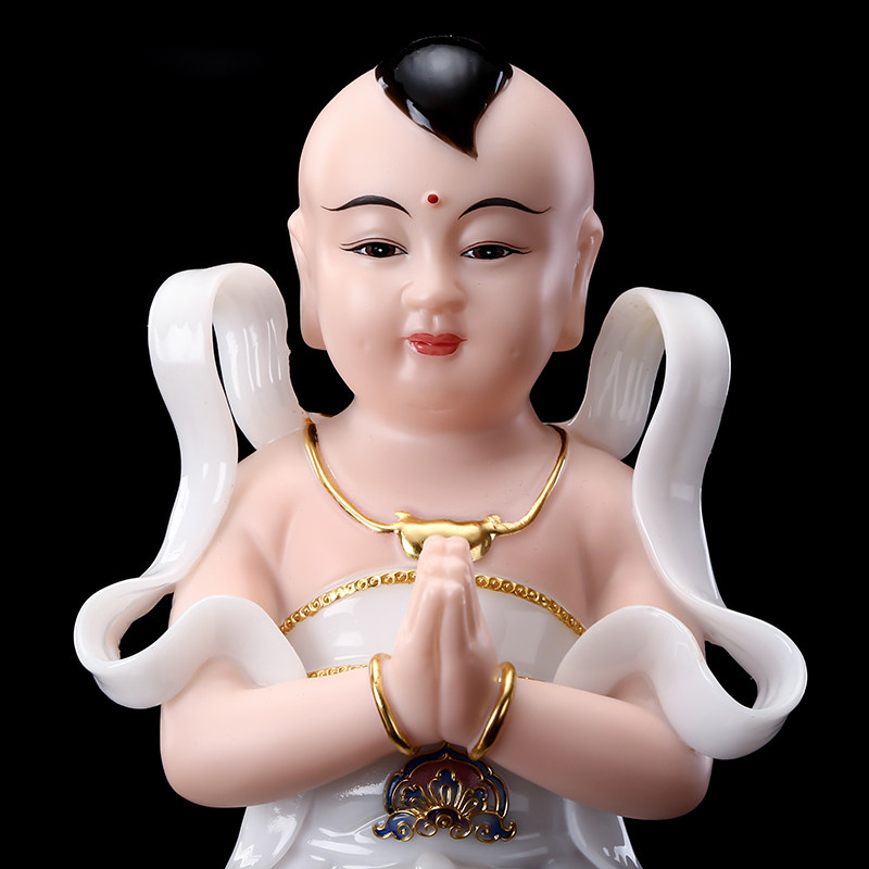 汉白玉珐琅金童玉女善财童子招财童男童女龙女佛像家用摆件