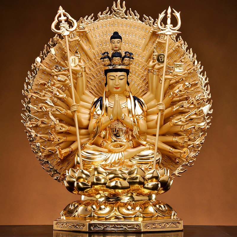 台湾纯铜贴金千手观音佛像供奉家用开光千手观音菩萨本命佛摆件