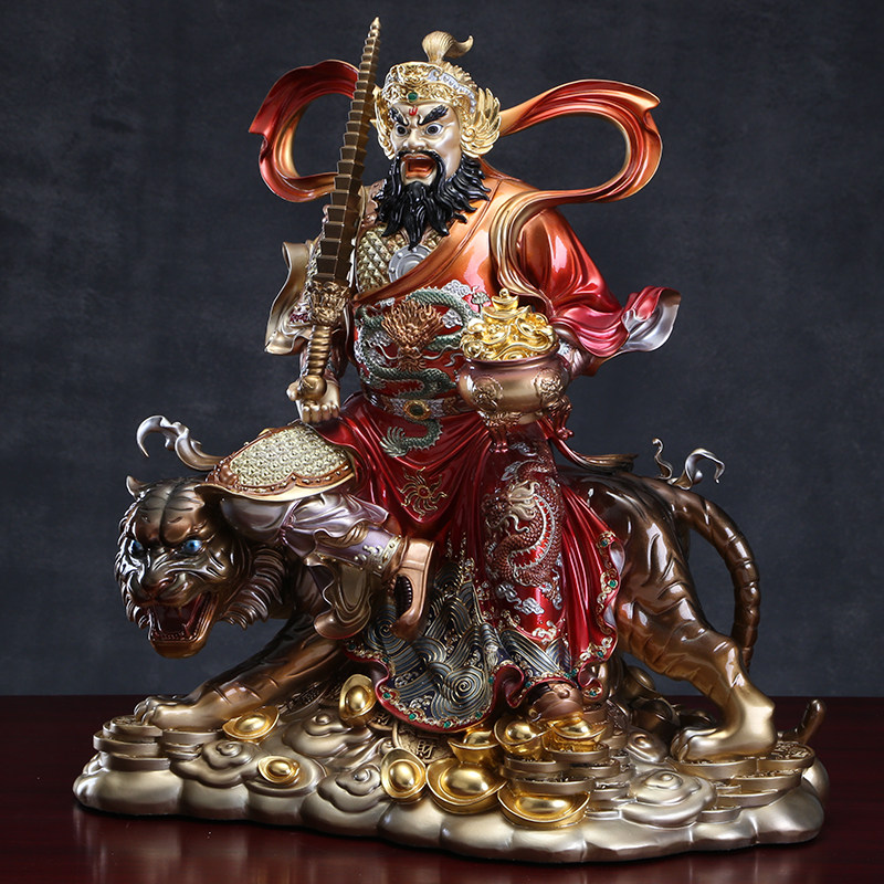 台湾铜雕珐琅彩骑虎财神赵公明财神爷摆件家用供奉招财武财神佛像抖音