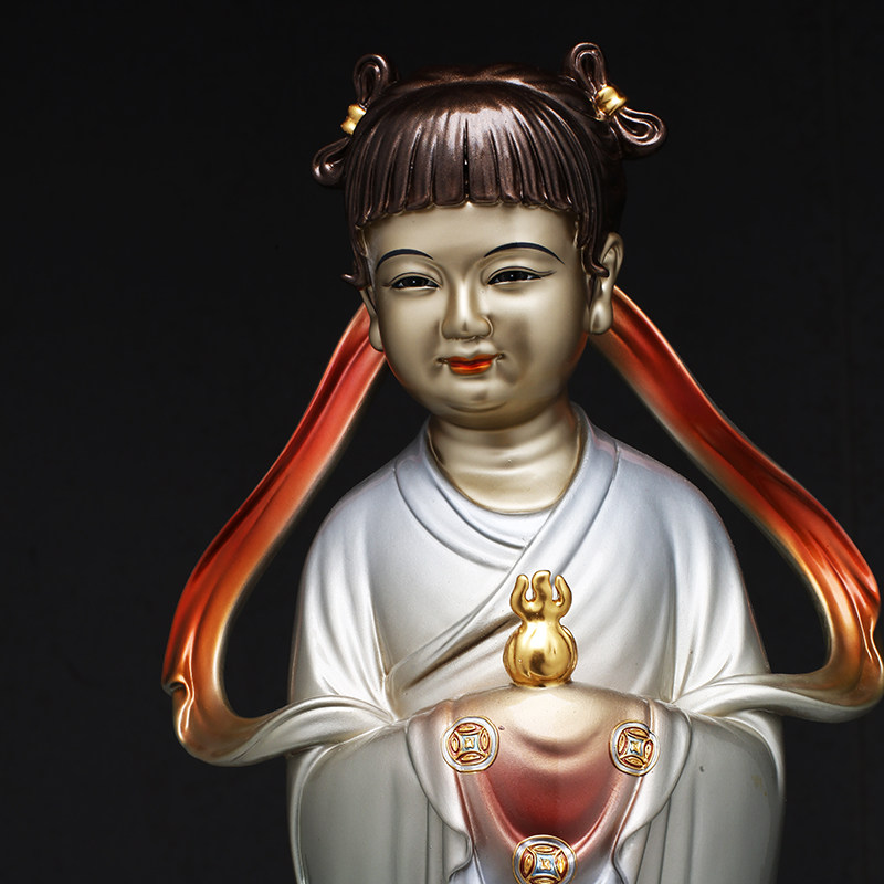 精品铜雕金童玉女佛像家用善财童子龙女女神像童男童女摆件