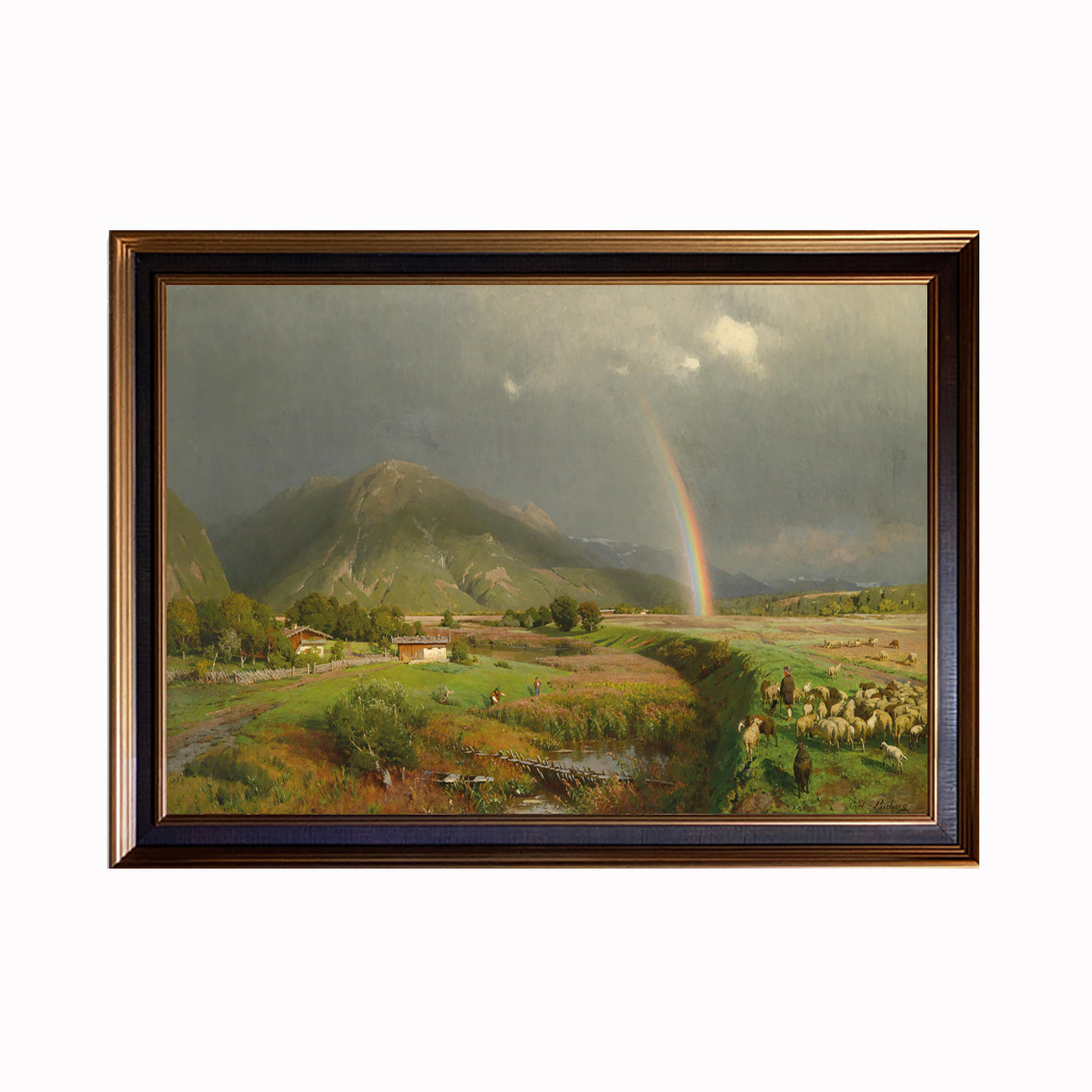 风景名画雨后彩虹3d复刻油画立体浮雕肌理客厅油画