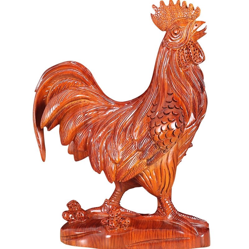 木雕摆件木头大公鸡生肖木鸡风水客厅摆设红木木雕