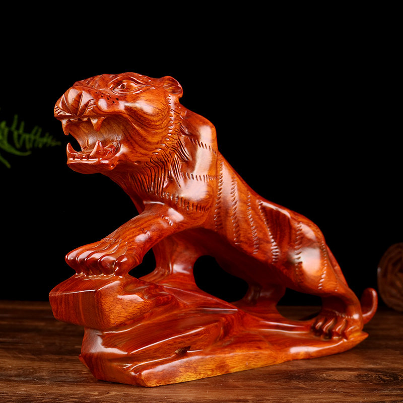 老虎风水摆件十二生肖实木木质办公室装饰木头木雕木雕