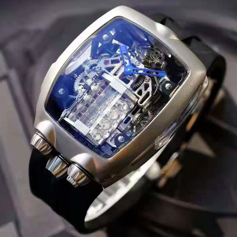 布加迪威龙手表男同款16缸休闲镂空防水酒桶形全自动大表盘机械表