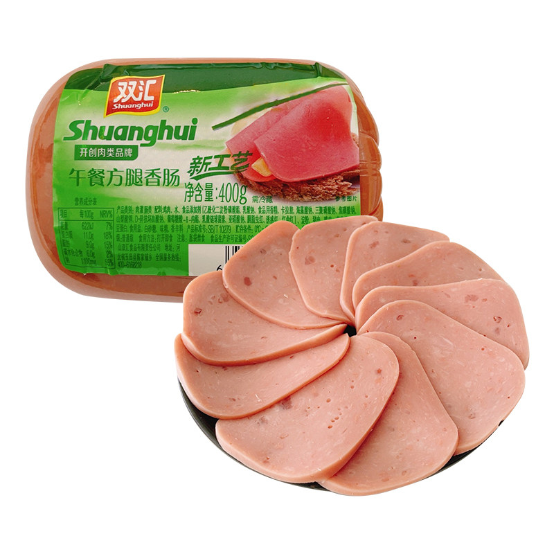 午餐香肠双汇方腿400g12块整箱批发火腿肠即食包装即食肠类