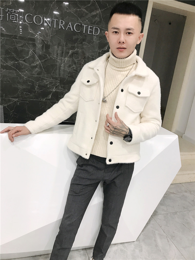 冬季棉衣精神小伙韩版修身水貂绒夹克上衣快手红人同款加棉外套男