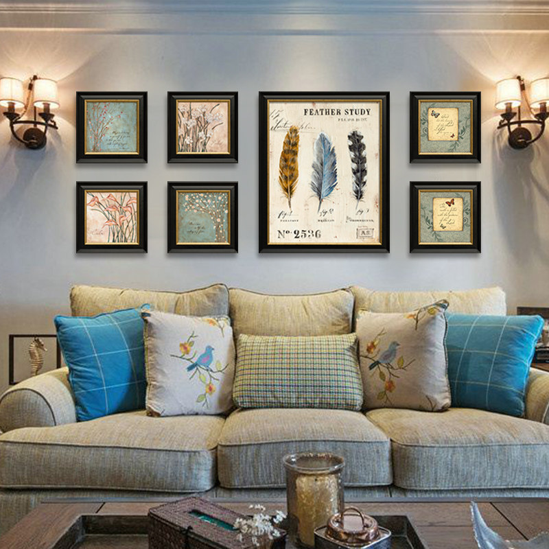 美式乡村壁画 客厅多联背景画沙发墙有框组合挂画