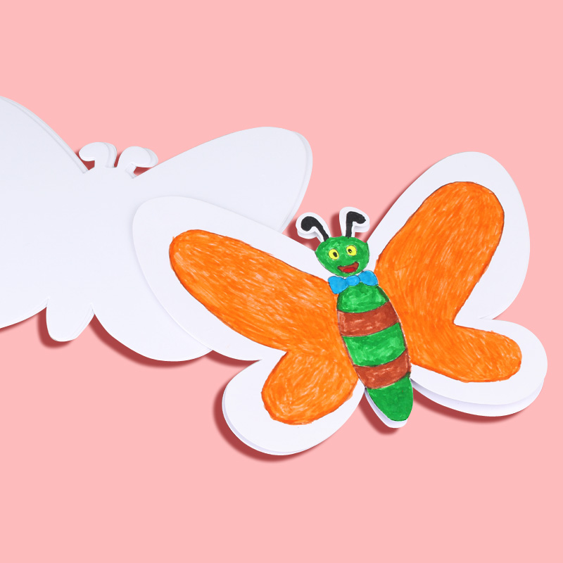 蝴蝶形状卡纸制作绘画涂鸦彩绘幼儿园手工填色折纸