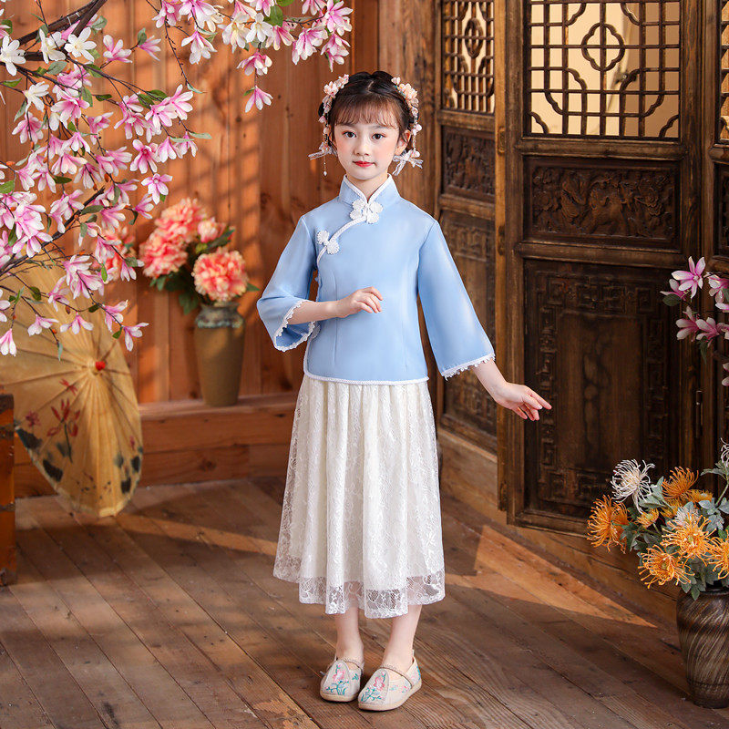 儿童民国学生装中国风复古小学生朗诵合唱演出服装女童五四青年装