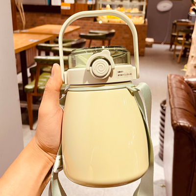 网红大肚保温杯女ins高颜值带吸管式304大容量1000ml便携学生水杯