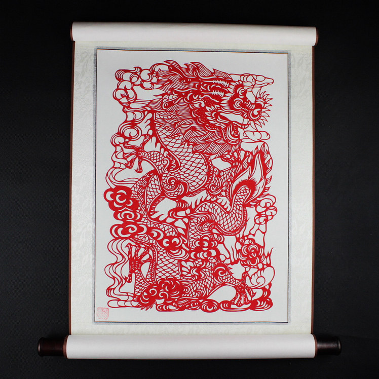 剪纸手工画轴中国传统特色工艺品装裱卷轴礼盒剪纸