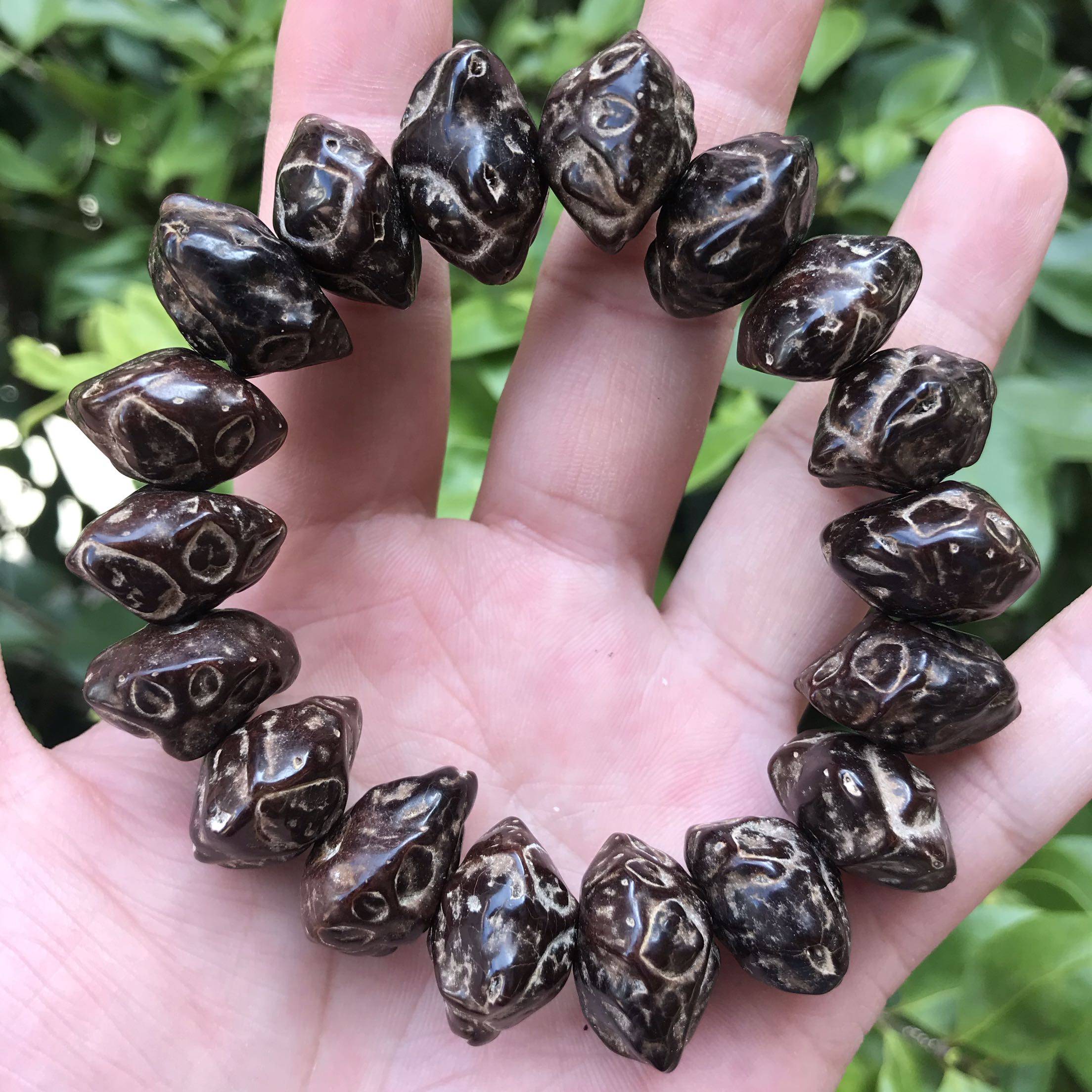 天然黑色天台莲台鬼脸菩提提子佛珠手串文玩手链