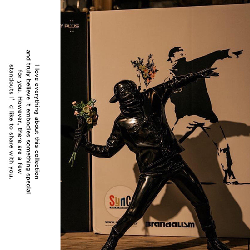 banksy 班克西扔花男孩 街头艺术工业风人像雕塑摆件家居精美礼品
