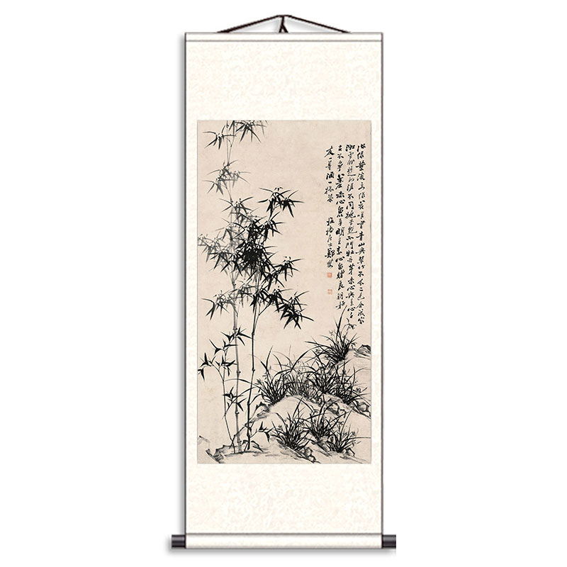 郑板桥竹子画装饰画字画卷轴挂画风水招财竖版国画写意水墨画书房