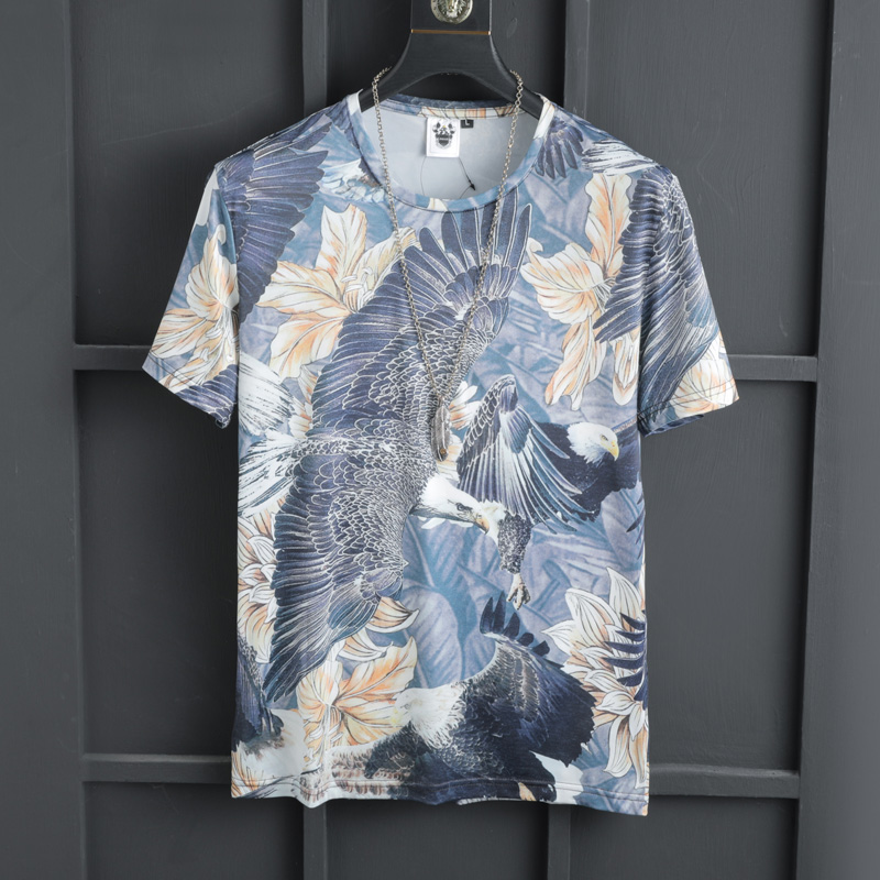 ZKEAZS老鹰印花图案新款潮 冰丝短袖T恤男短袖丝光棉半袖夏季潮牌