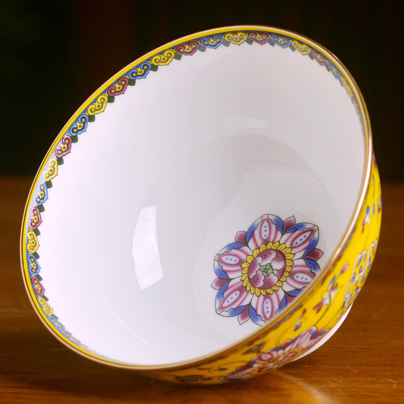 景德镇镶边珐琅彩陶瓷碗中式家用骨瓷米饭碗小碗碗