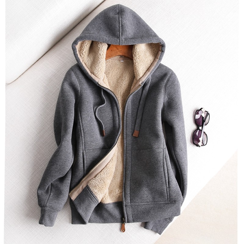 加绒运动外套女开宽松长袖秋冬大码加厚时尚情侣卫衣