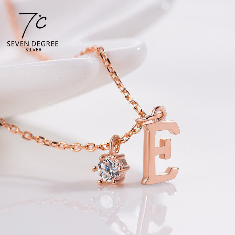 七度银饰7℃纯银英文字母银项链女简约时尚玫瑰金锁骨链生日礼物