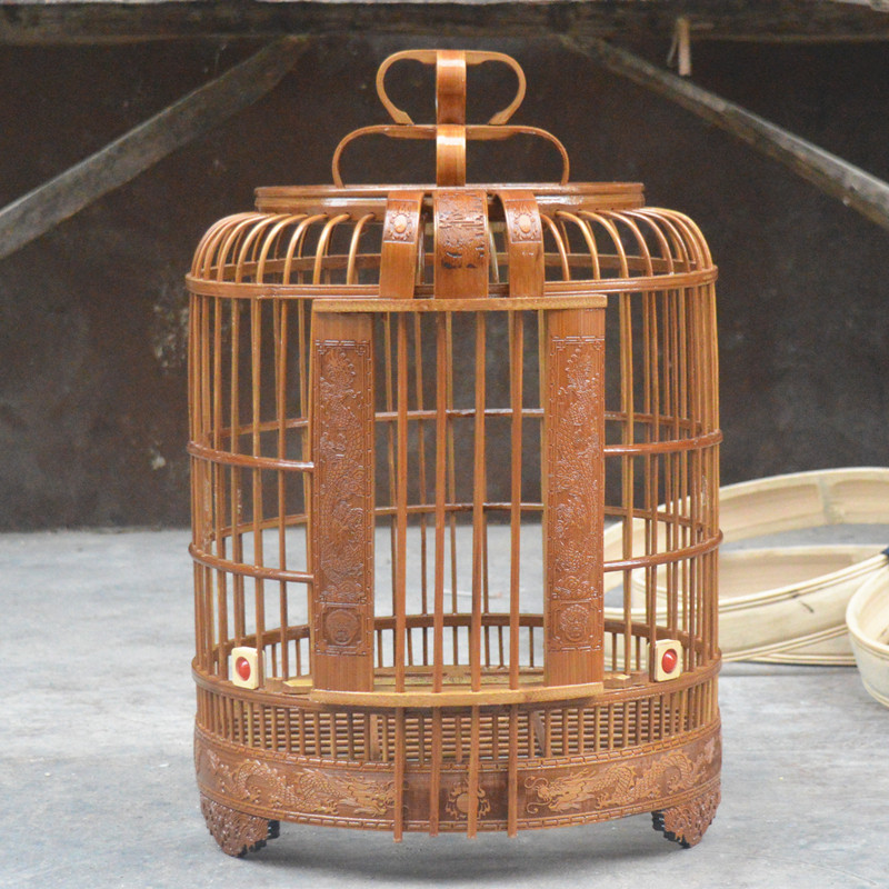 画眉八哥鹩哥玉鸟雕刻贵州改里三皮精品手工鸟笼