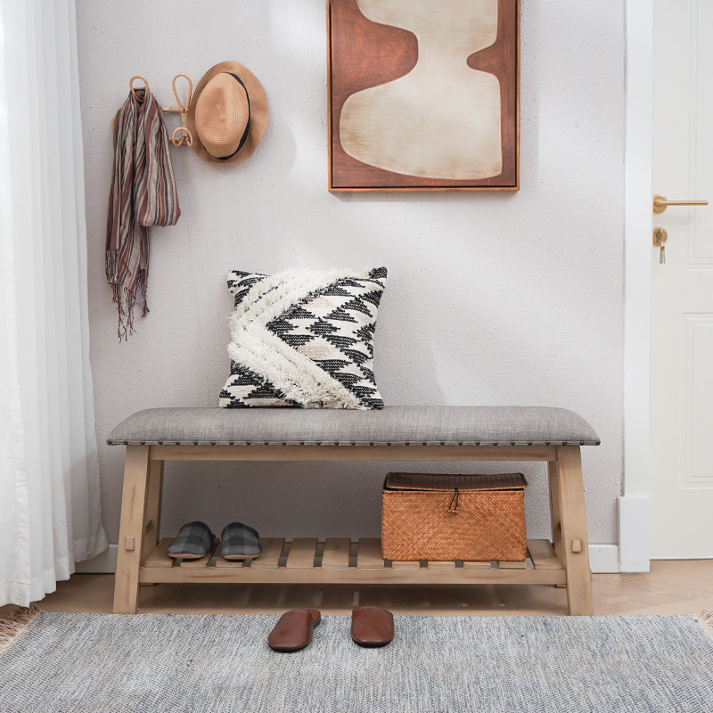 实木入户换鞋凳家用门口复古穿鞋凳进门凳美式卧室床尾凳玄关长凳