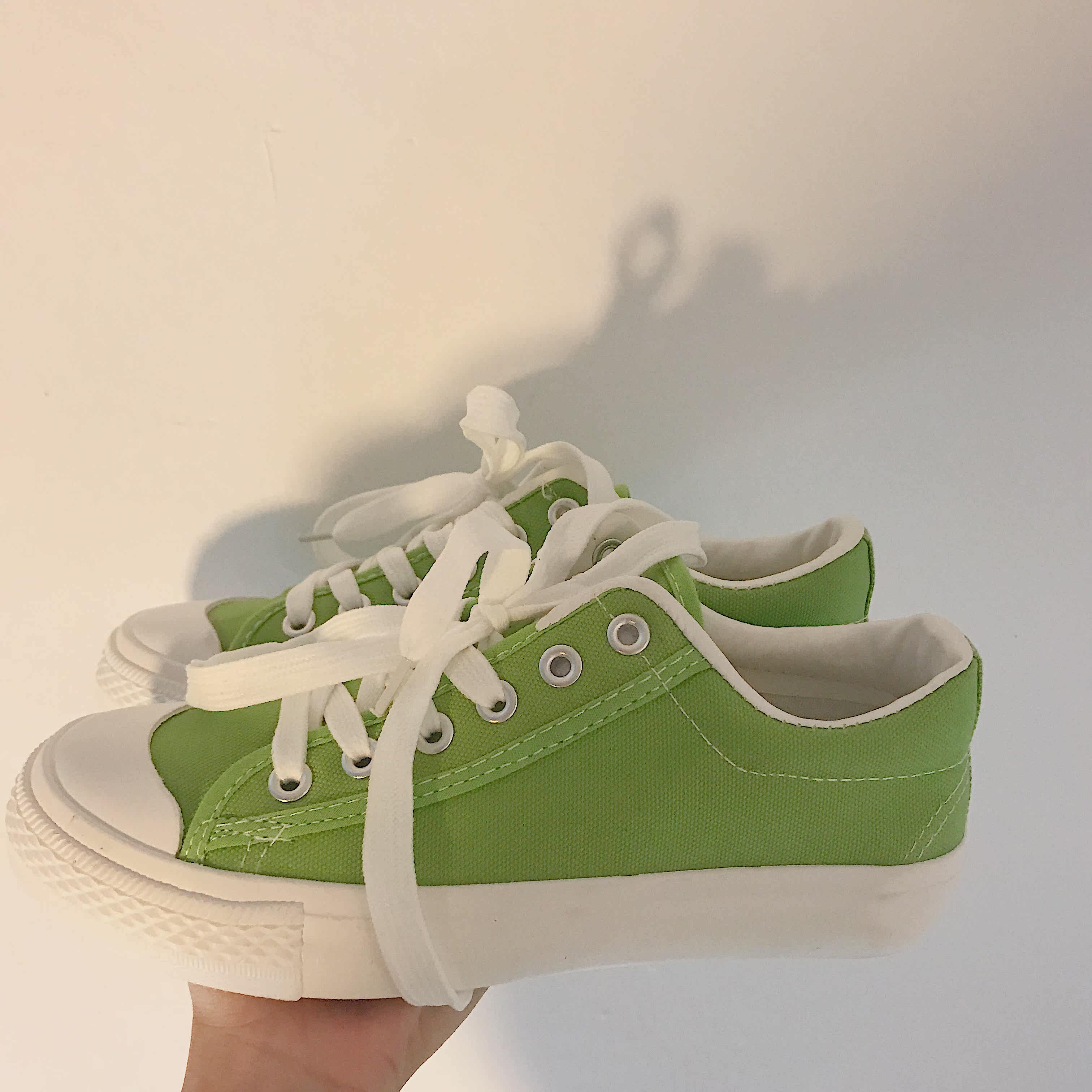 她折扣 鞋子 koka one韩国ulzzang明星同款芥末绿帆布鞋女学生橘情侣